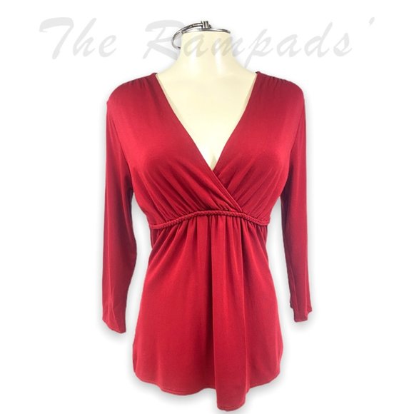 NWOT Ann Taylor Red V-neck Braided Waist Long-sleeve Blouse Size Medium - Picture 1 of 8
